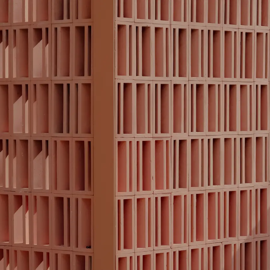The terracotta screen wall of ASAI GYM up close